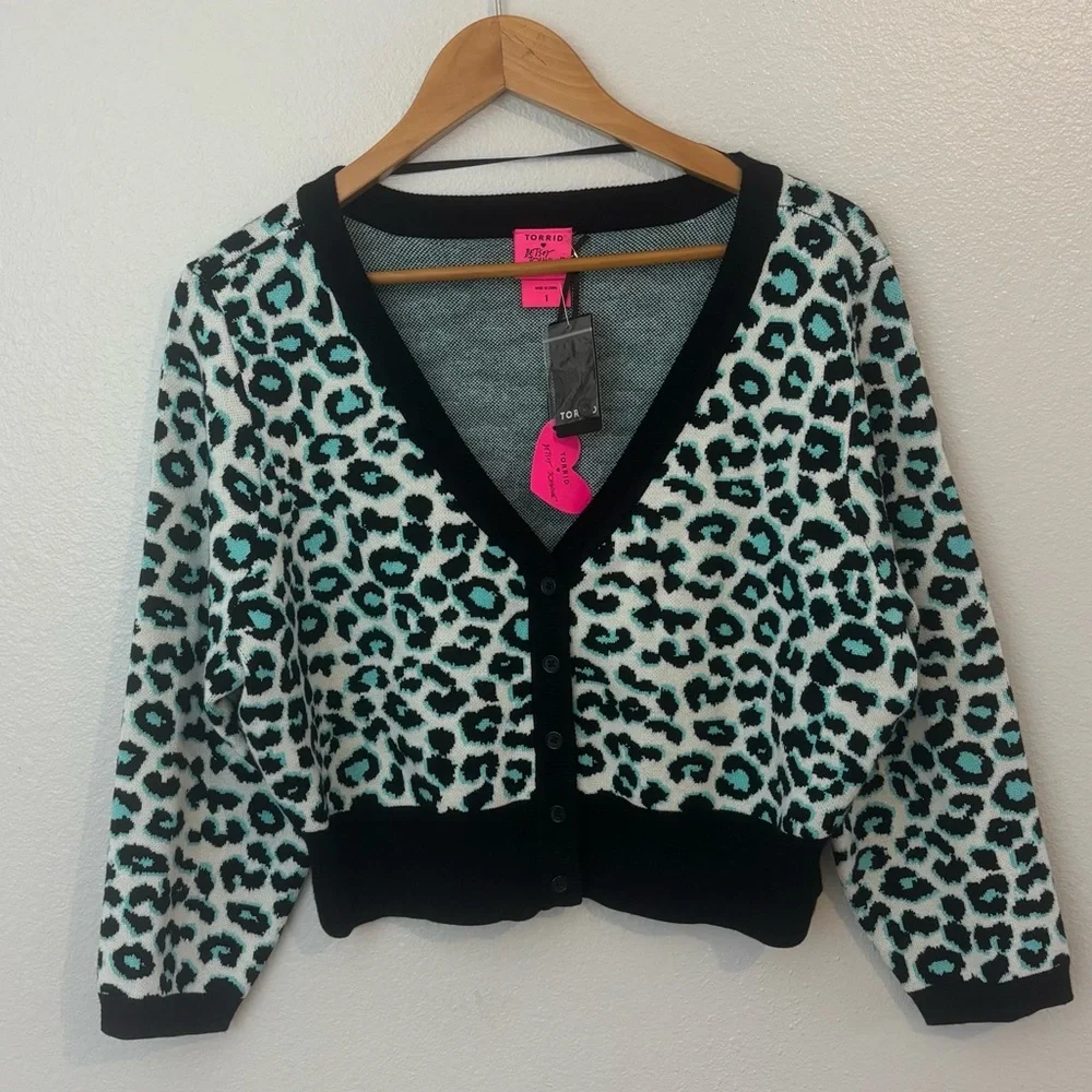 Torrid x Betsey Johnson Leopard Print Crop Cardigan | Size 1 (14–16) XL - Picture 1 of 13